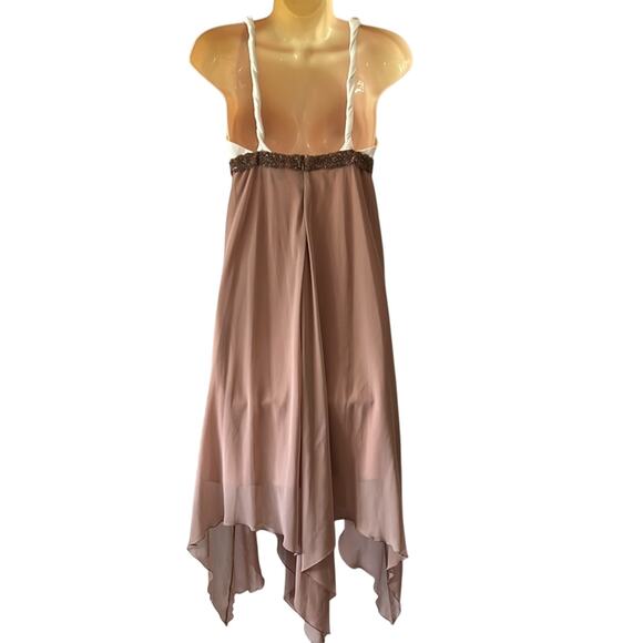 ABS Allen Schwartz Size 4 Satin & Chiffon Special Occasion Dress Beaded Party - Picture 3 of 15